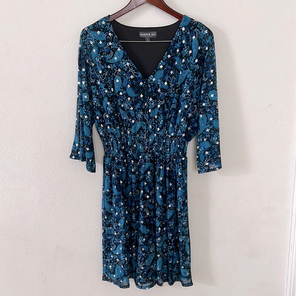 Harper 241 Blue Mid-Sleeve Dress Size Large Wedding Formal Paisley